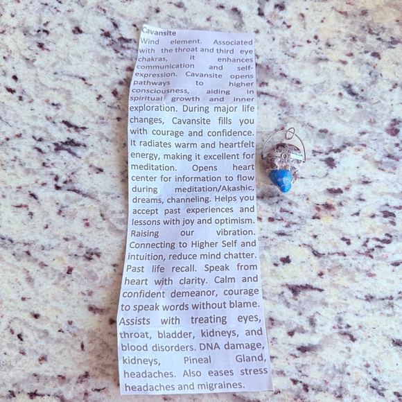 Artisan Large Natural 76.3 CT Cavansite Crystal Sterling 925 Silver Pendant - Picture 6 of 8